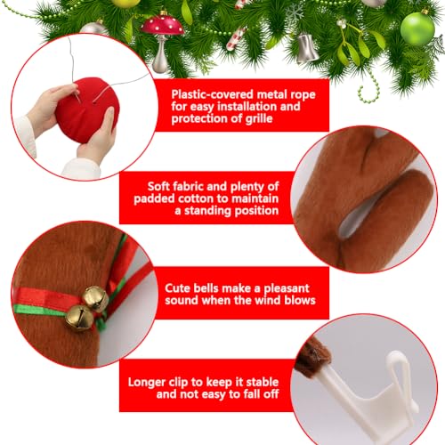 Christmas Reindeer Antlers Car Decoration Kit Plush Red Nose Set with Jingle Bells Y258971