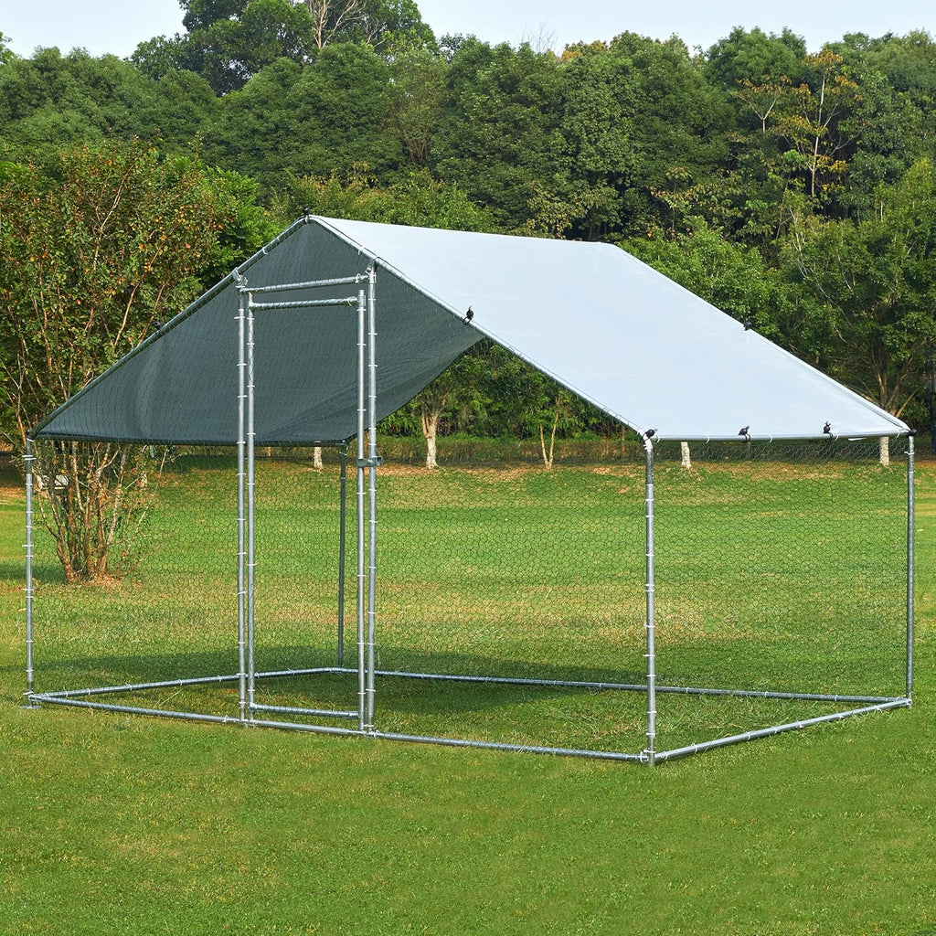 Metal Chicken Coop with Run Waterproof Cover Cage for Rabbits Cats Dogs D92452