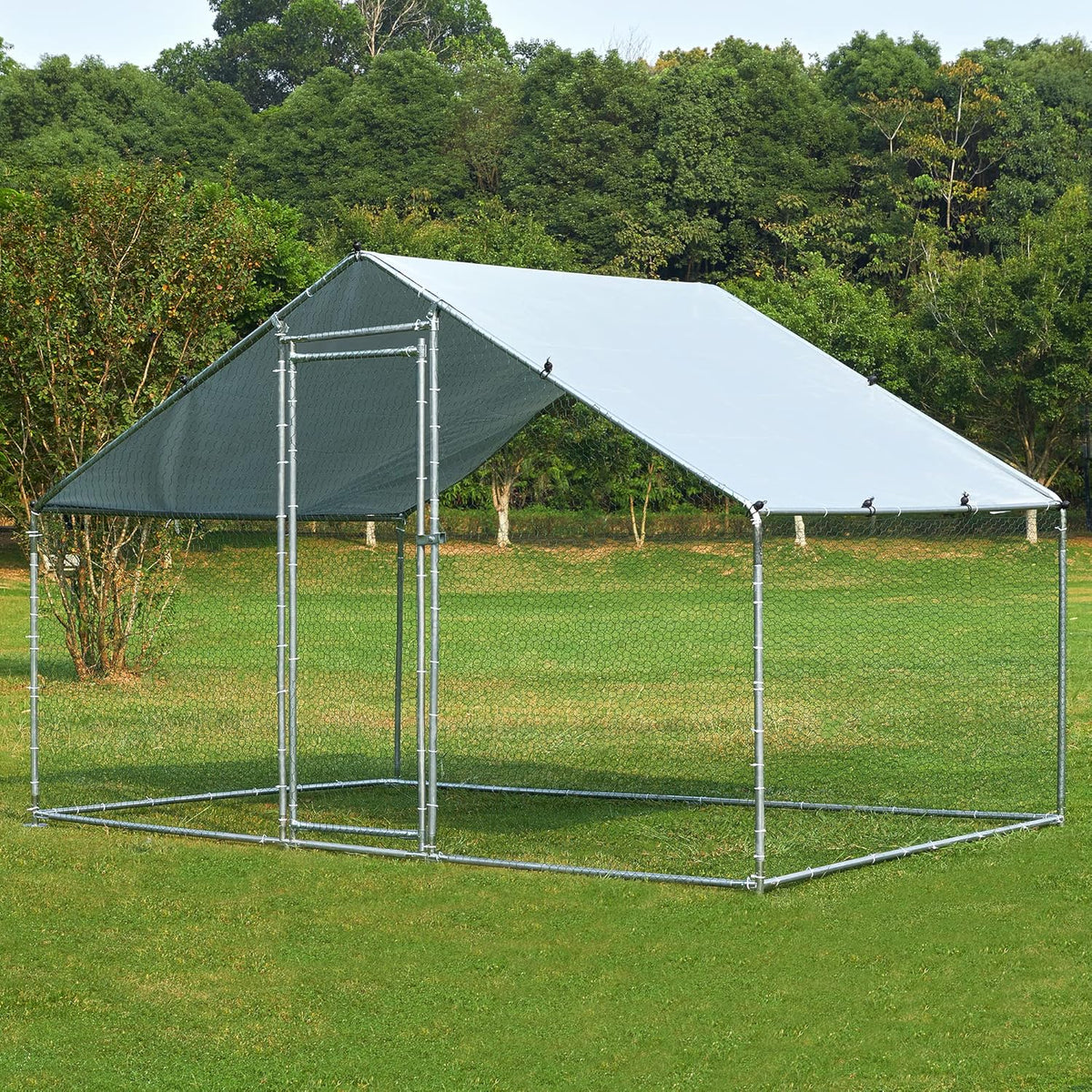 Metal Chicken Coop with Run Waterproof Cover Cage for Rabbits Cats Dogs D92452