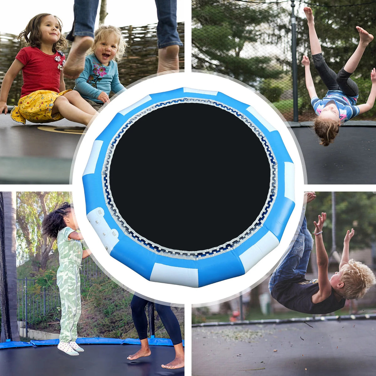 17ft Inflatable Water Trampoline Blue and White PVC Tarpaulin Max Capacity 400kg/ 880lb F82919