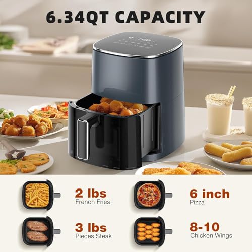 6QT Large Digital Air Fryer with Clear Window, Dishwasher Safe, Nonstick, Gray M578234
