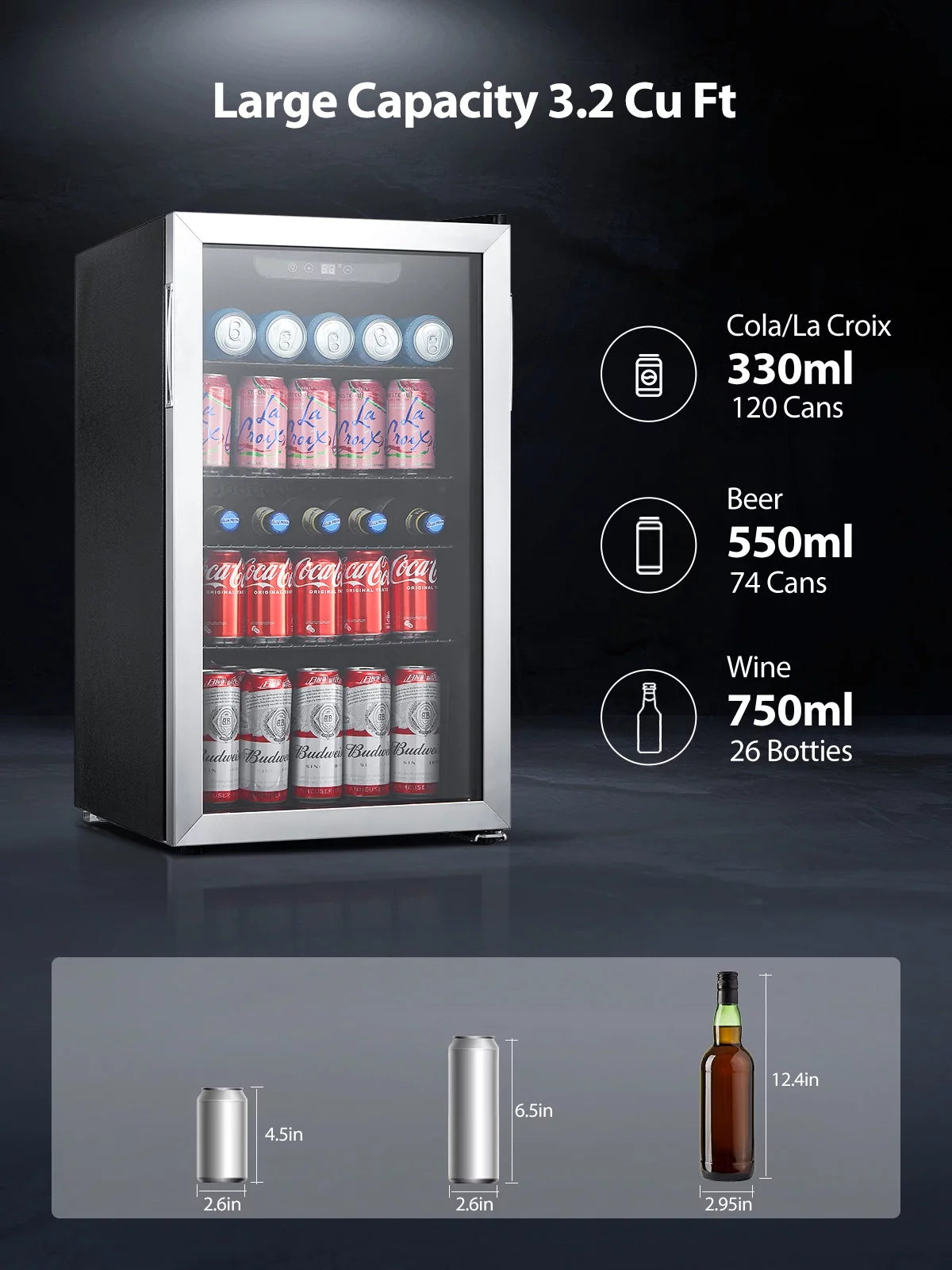 126 Can Beverage Refrigerator Cooler, 3.2 Cu.ft Mini Fridge, Reversible Door V922376