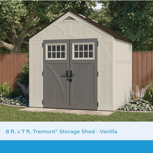 8' x 7' Heavy-Duty Resin Storage Shed with Reinforced Floor, Lockable Double Doors, Cream Q423358