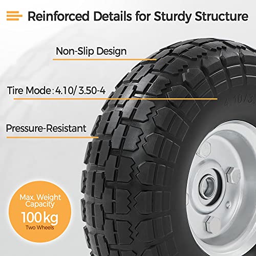 4 Pack 10-inch Black Flat Free Tire Wheels with 5/8-inch Ball Bearing Axle Bore L798575