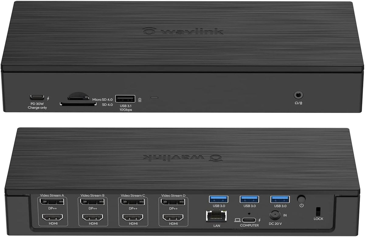 USB C Docking Station, 12-in-1 Triple Display Type C Hub Adapter with HDMI, DisplayPort, VGA, Ethernet, USB 3.0/2.0, SD/TF Card Reader, Audio Jack, 100W PD3.0 S320
