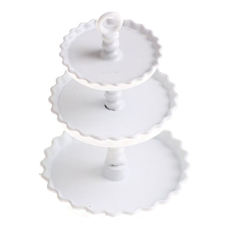 White 1/12 Dollhouse Miniature 3 Layer Metal Desserts Snack Rack Stand I36628