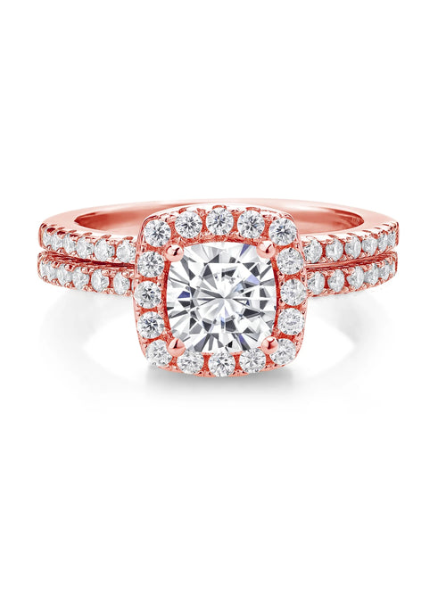 18K Rose Gold Plated Silver Moissanite Wedding Engagement Ring Band (1.62 Cttw) X1430