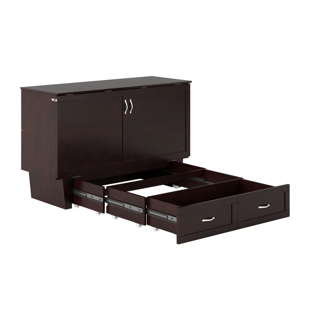 Queen Solid Wood Murphy Bed Chest with Mattress in Espresso X6488