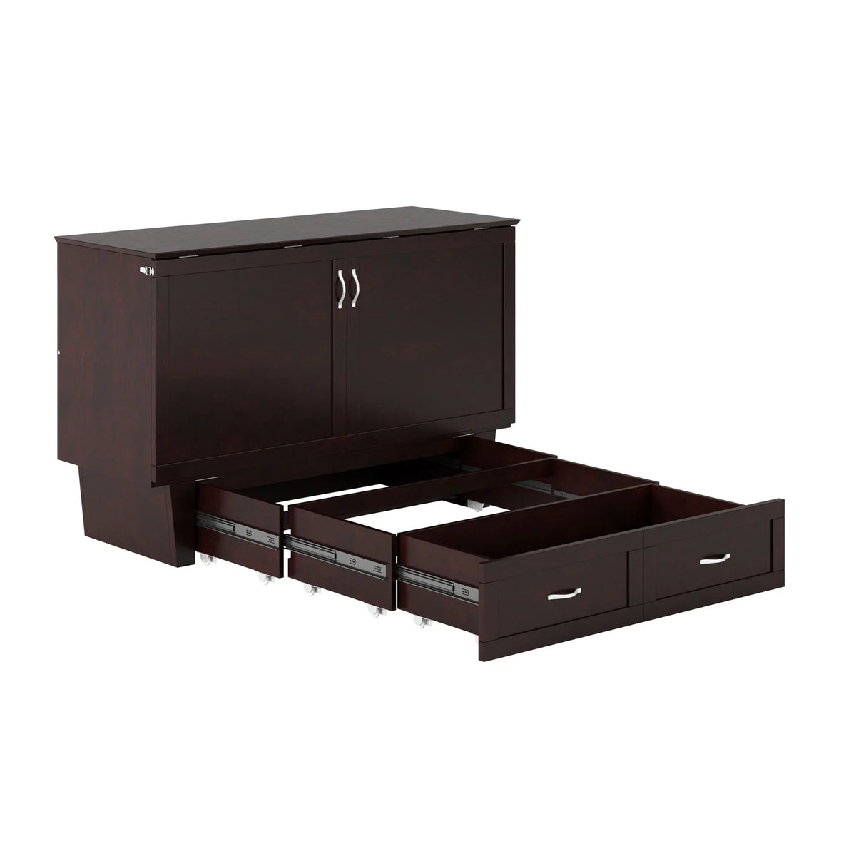 Queen Solid Wood Murphy Bed Chest with Mattress in Espresso X6488