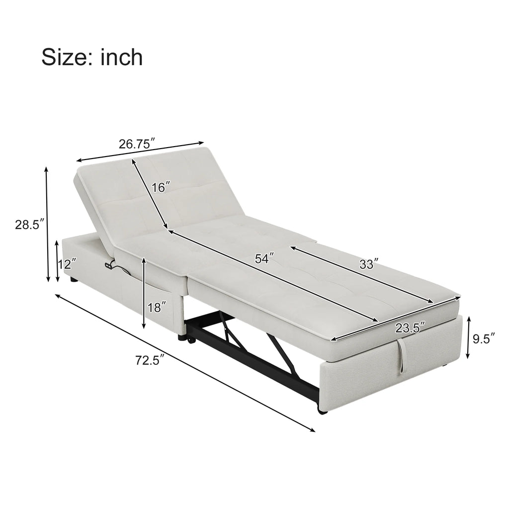 White 4-in-1 Folding Ottoman Bed with Storage Pocket and USB Port I490931