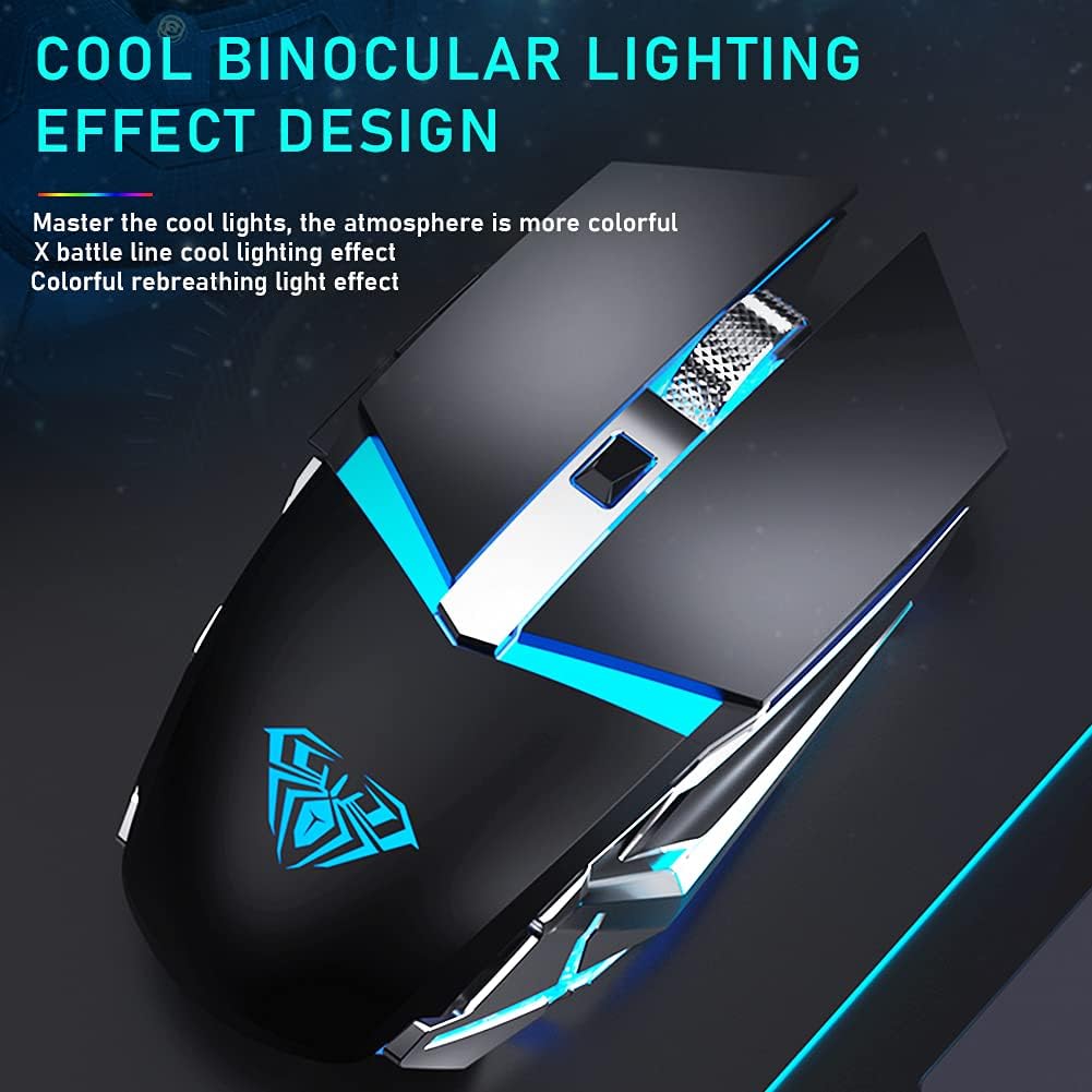 LED Wireless Gaming Mouse, 2.4G Rechargeable Ergonomic Optical, Black Pack of 2 A6970