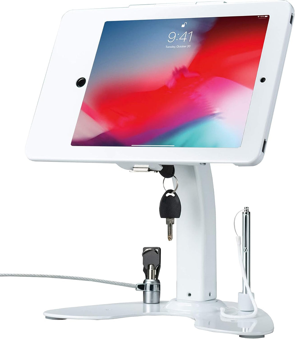 White Dual Kiosk Stand with Locking Case, Cable, Stylus and Tether L257