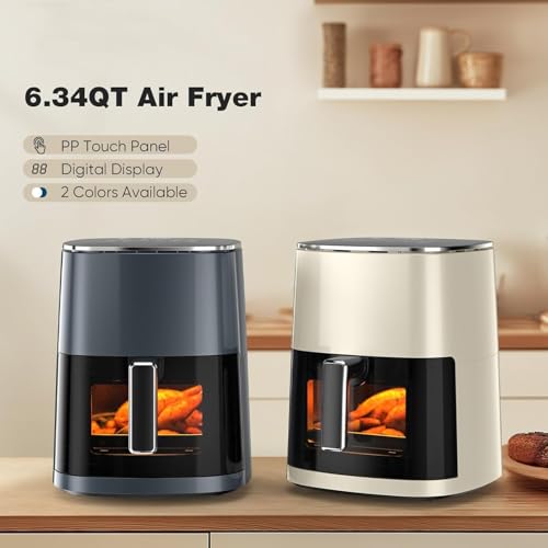 6QT Large Digital Air Fryer with Clear Window, Dishwasher Safe, Nonstick, Gray M578234