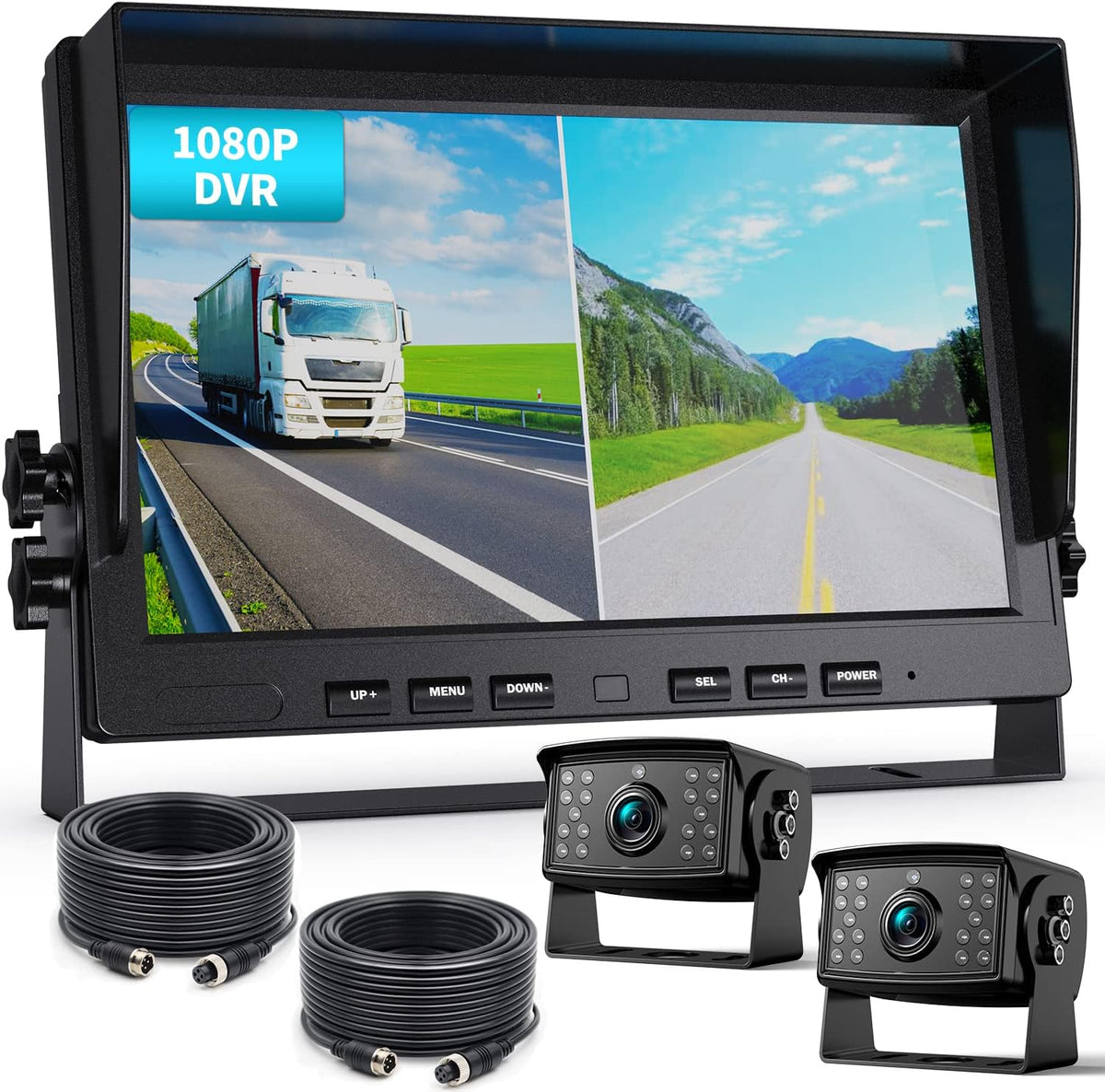 10 inch Dual Split Screen Wired Backup Camera System Kit IP69 Waterproof K243400