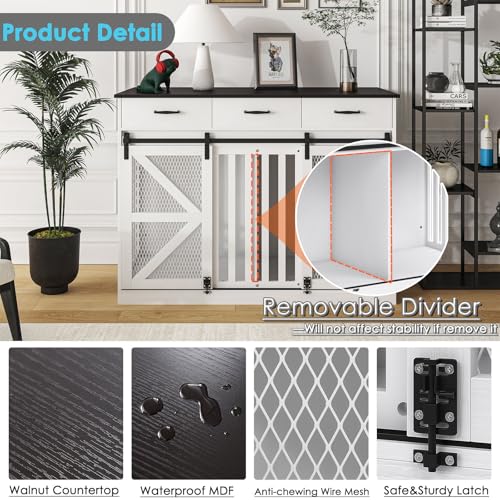 48'' Wooden Dog Crate Furniture with Divider and Storage Drawers W85214