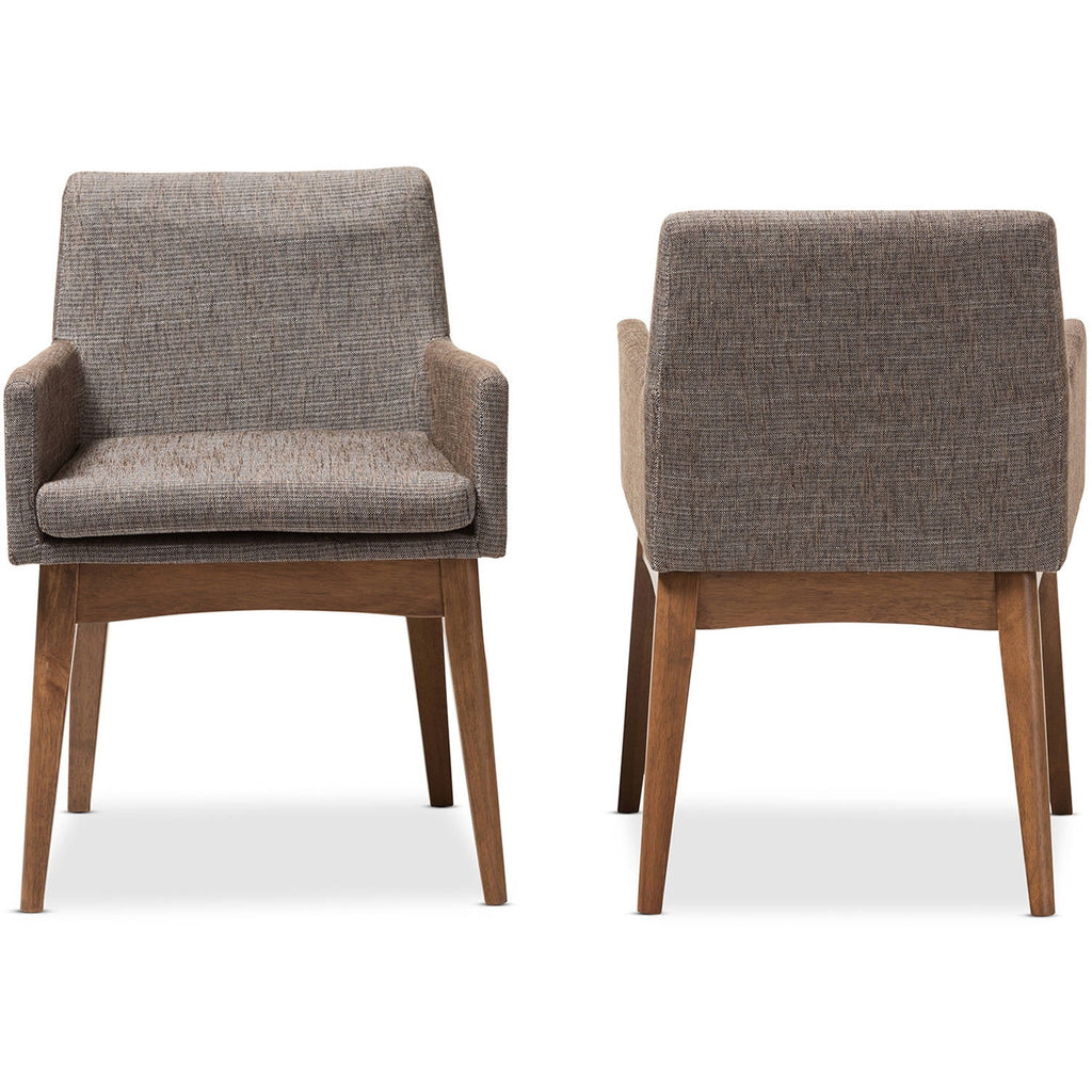 Set of 2 Walnut Wood Fabric Upholstered Arm Chairs C8356