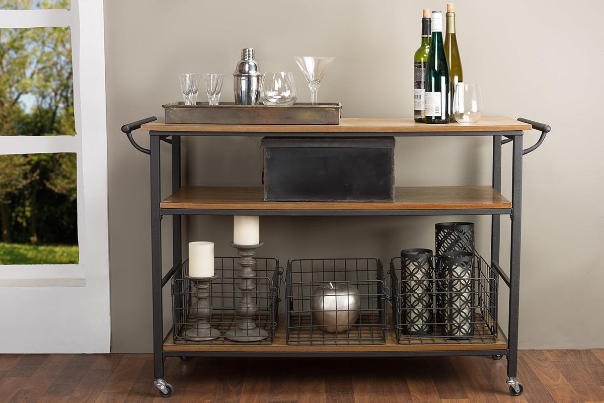 Brown Wood and Metal Kitchen Cart Z952794