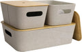 Light Gray Tweed Fabric Storage Basket Set of 3 with Bamboo Lid R5733