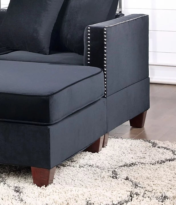 Black Velvet 4pc U-Sectional with Reversible Chaise and Ottoman Q363