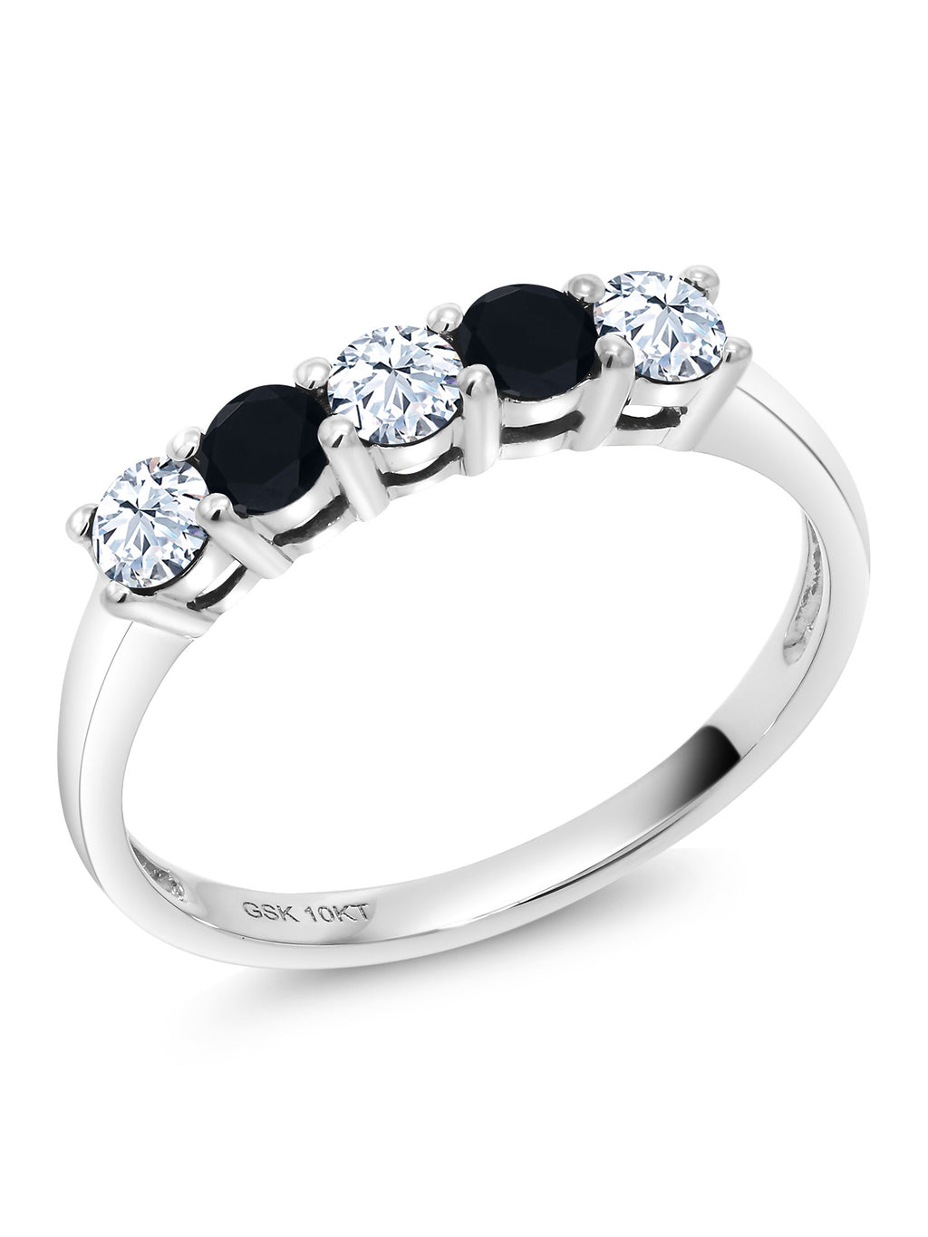 White Created Sapphire and Black Onyx 5 Stone Ring E13357