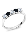 White Created Sapphire and Black Onyx 5 Stone Ring E13357