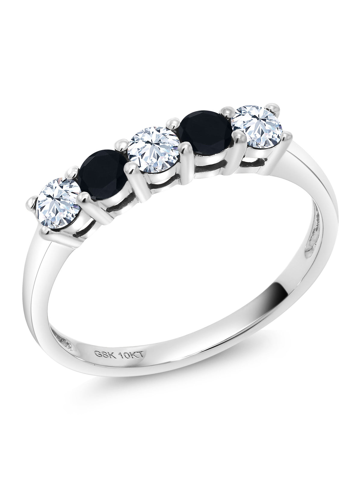 White Created Sapphire and Black Onyx 5 Stone Ring E13357