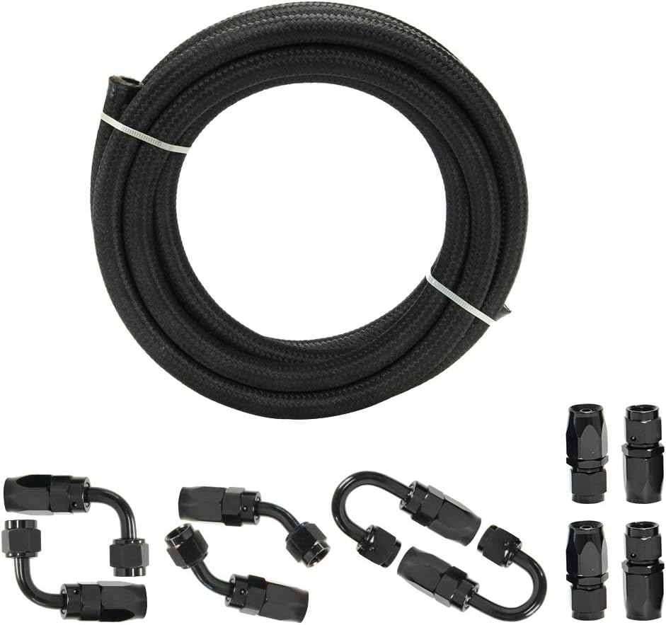 10FT 6 AN 3/8" Nylon Stainless Steel Braided PTFE E85 Fuel Line Fittings Kit with 6PCS Swivel Adapters Pack of 2 W59275