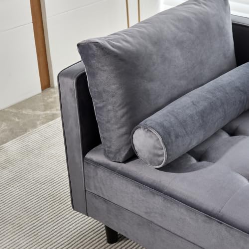 Gray Velvet Chaise Lounge Chair with Tufted Cushion O704