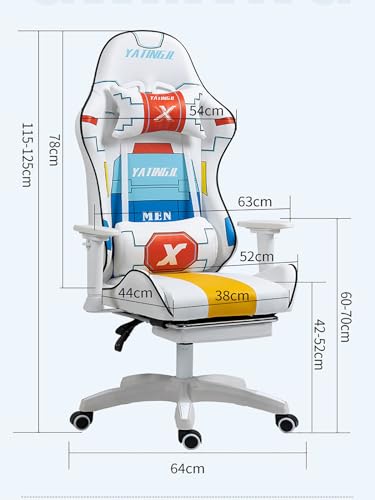 White Leather Swivel Gaming Chair with Footrest D5806