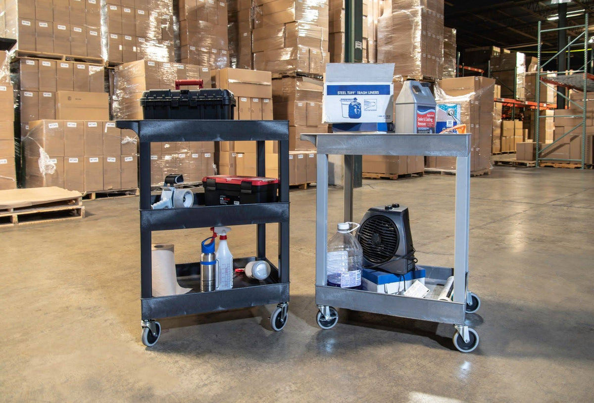 Black Two Shelf Plastic Utility Tub Cart U44116