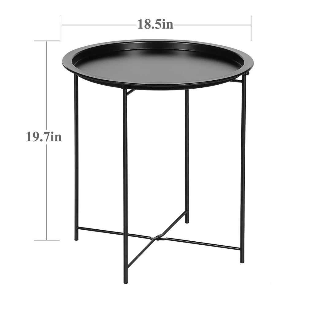 Set of 2 Round Folding Metal Side Table with Removable Tray, Black Z289801