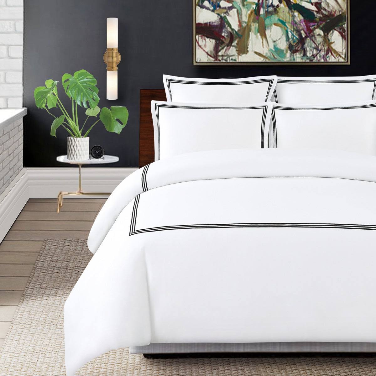 Navy Cotton Sateen 3-Piece Duvet Cover Set O954