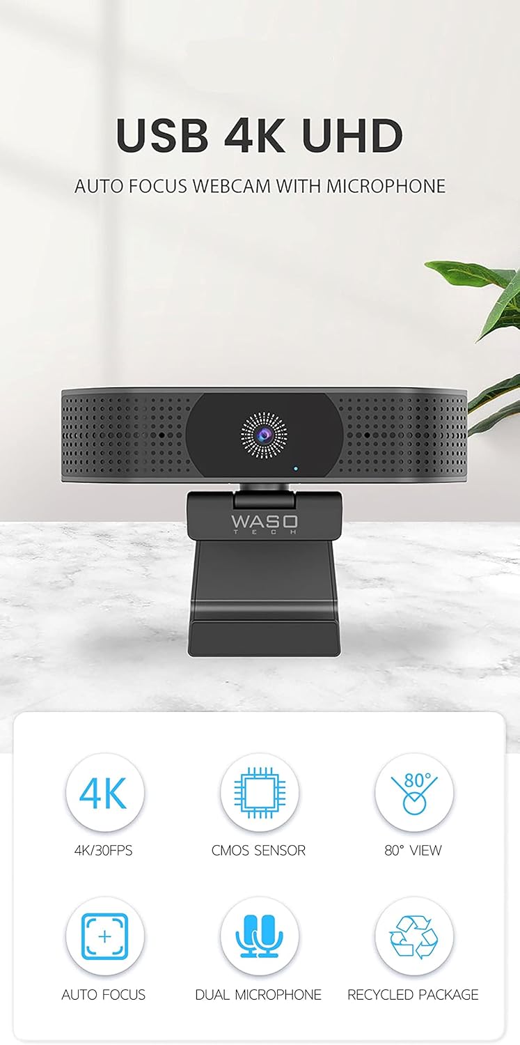 4K Webcam with Microphone, Auto Focus, USB Z5645