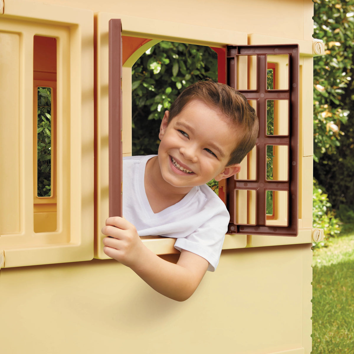 Tan Playhouse with Working Door, Windows, and Shutters F43655
