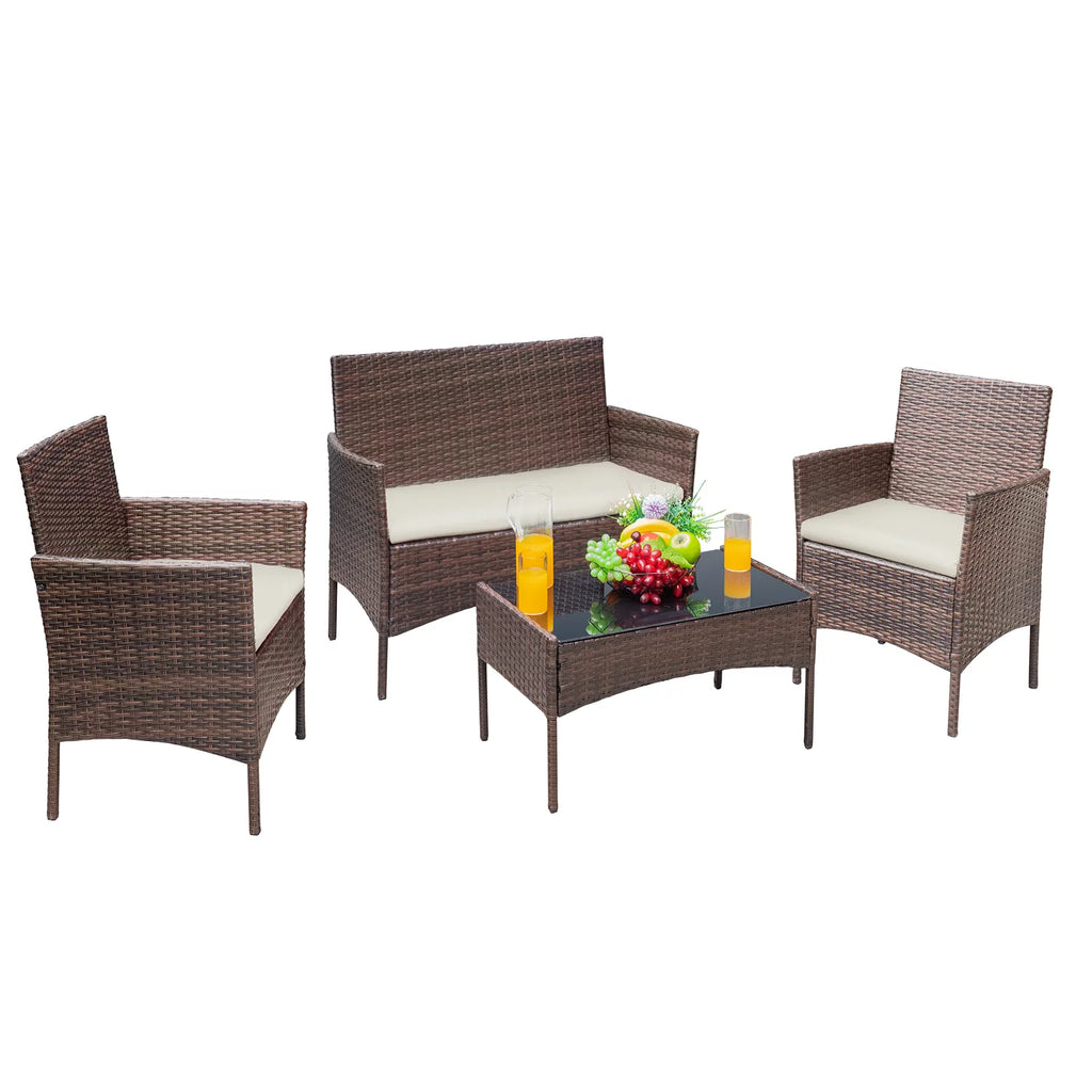 Brown PE Rattan Wicker 4 Pieces Patio Furniture Set with Cushion V5482
