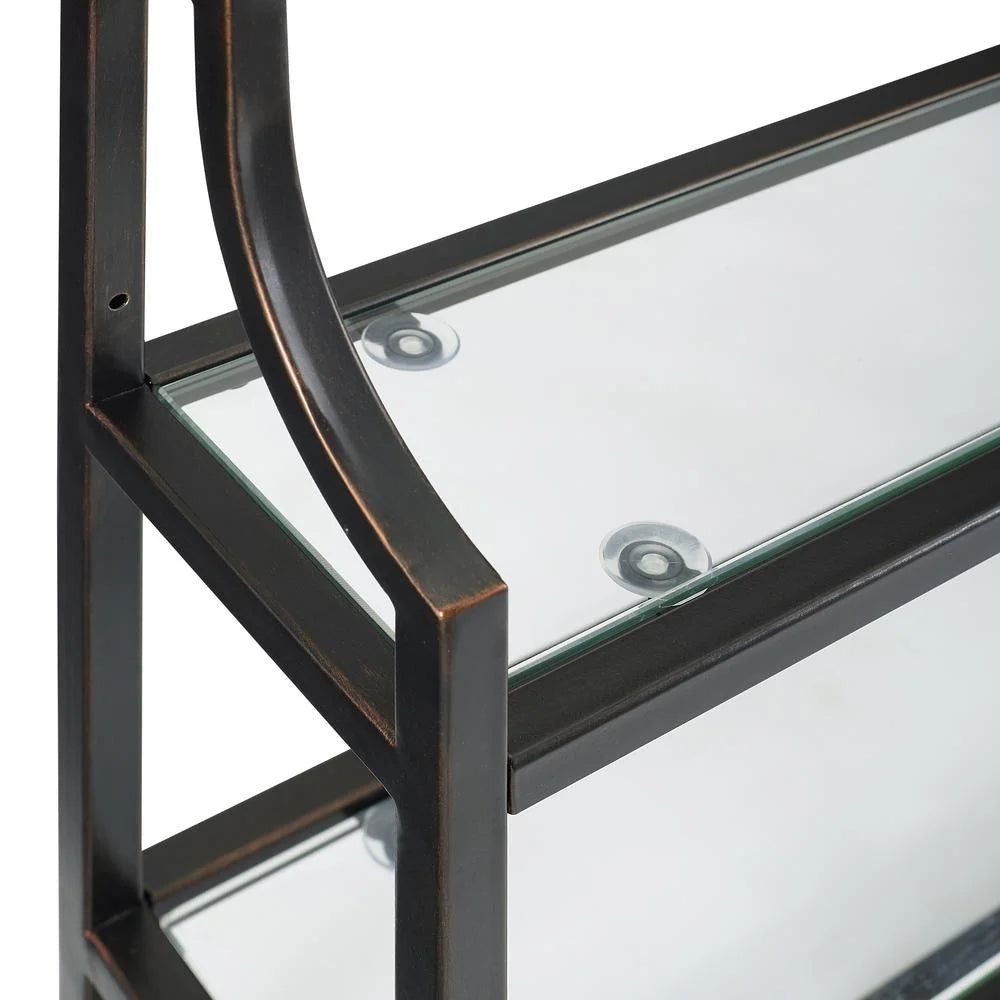 Oil Rubbed Bronze 2 Shelf Glass Metal Wall Shelf Q184
