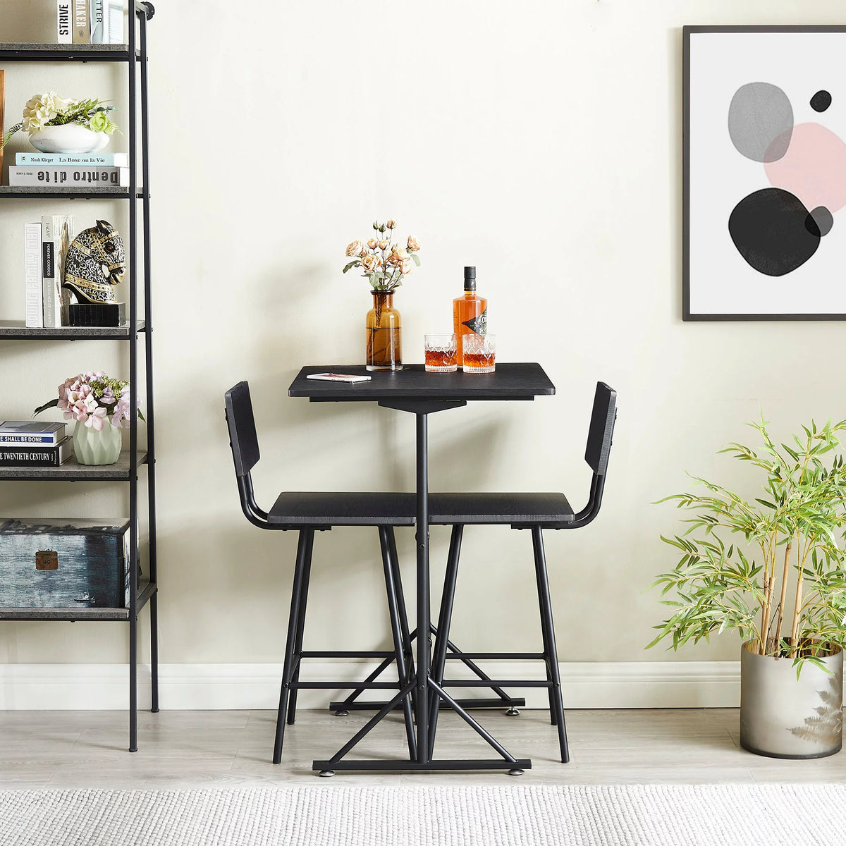 3-Piece Square Dining Table Set with 2 Stools Q393
