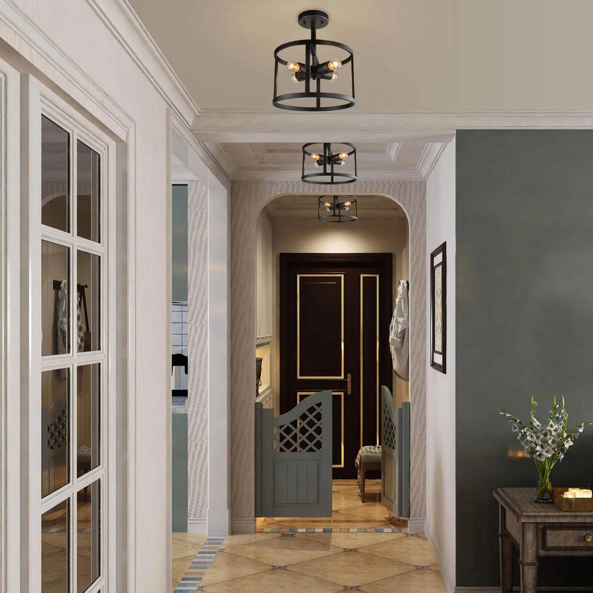 Black 4-Light Semi-Flush Mount Ceiling Light N4801