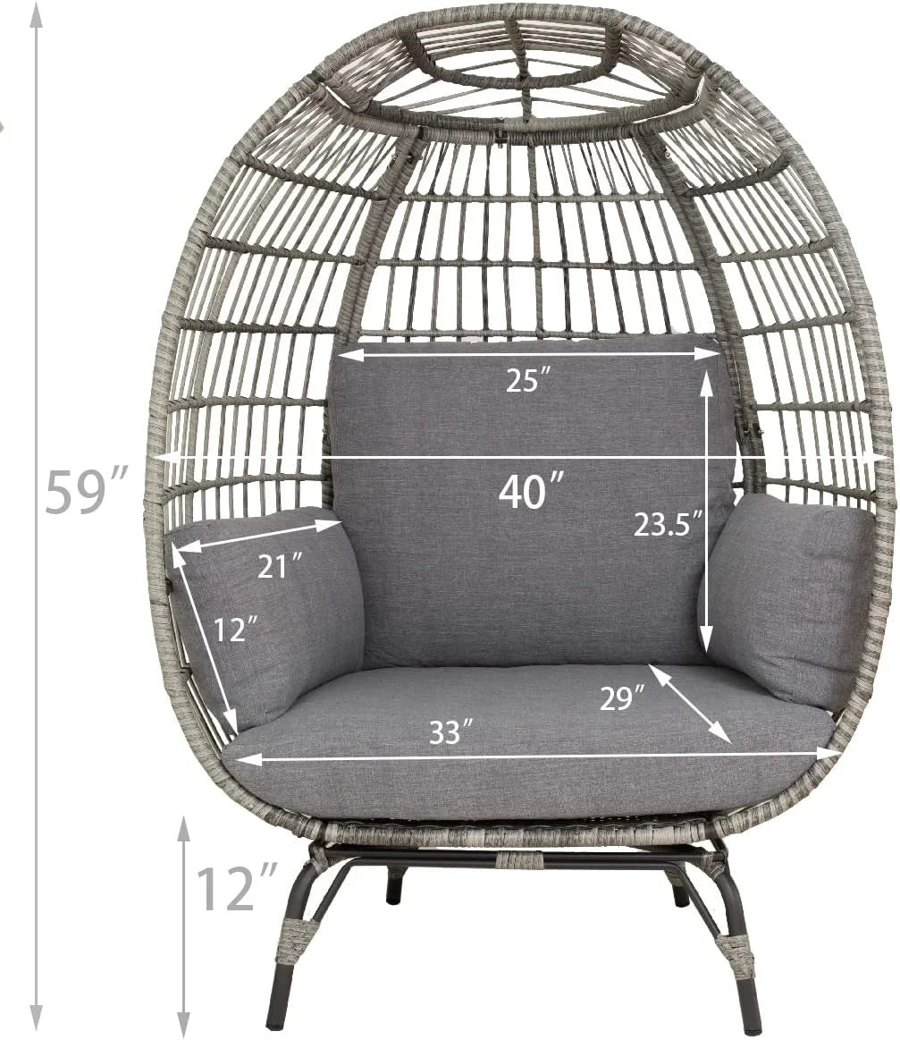 Oversized Grey Wicker Chair with Seat Cushions U60711