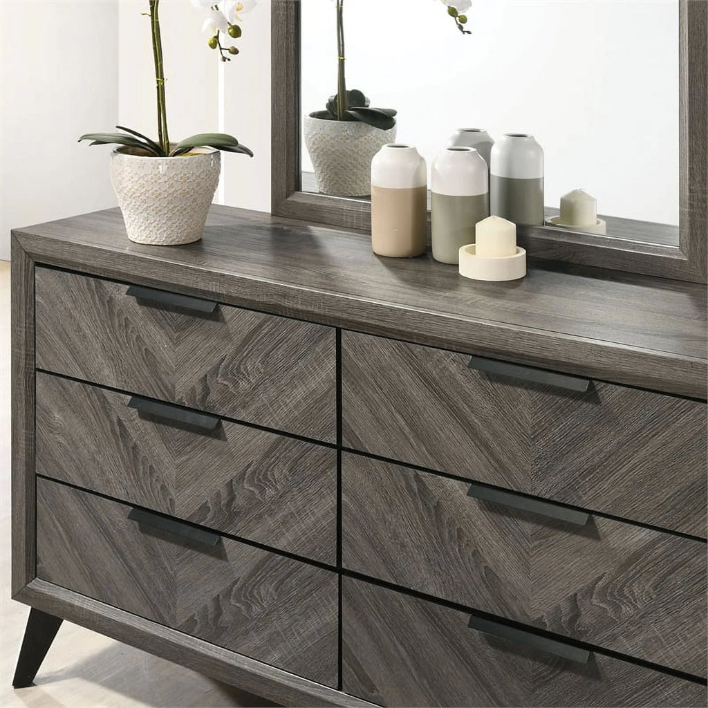 6pc Wood Gray Bedroom Set King Y844444