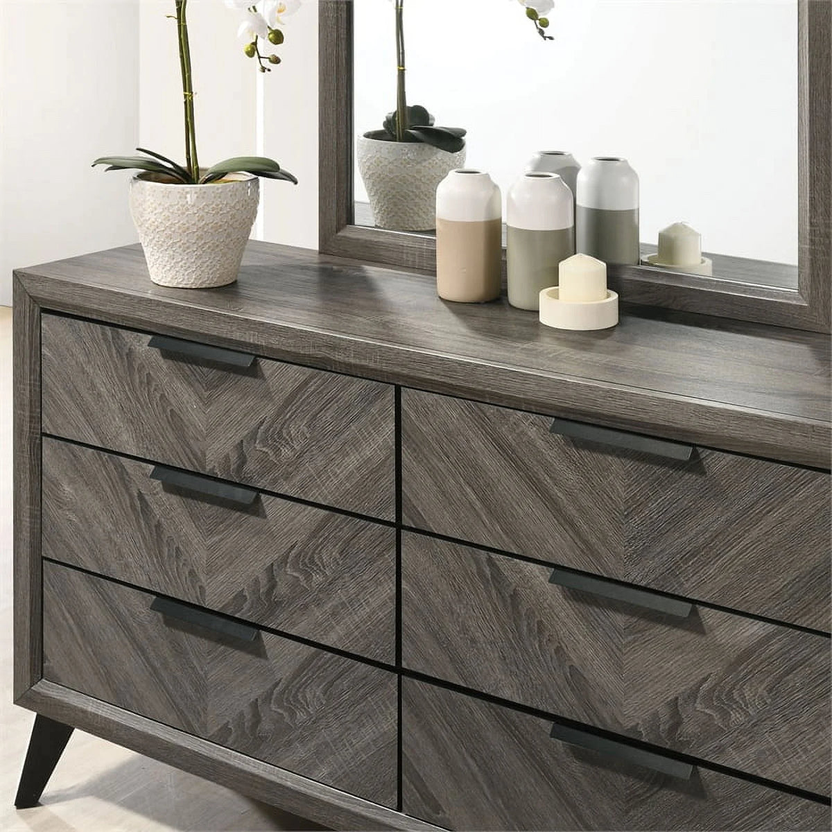 6pc Wood Gray Bedroom Set King Y844444