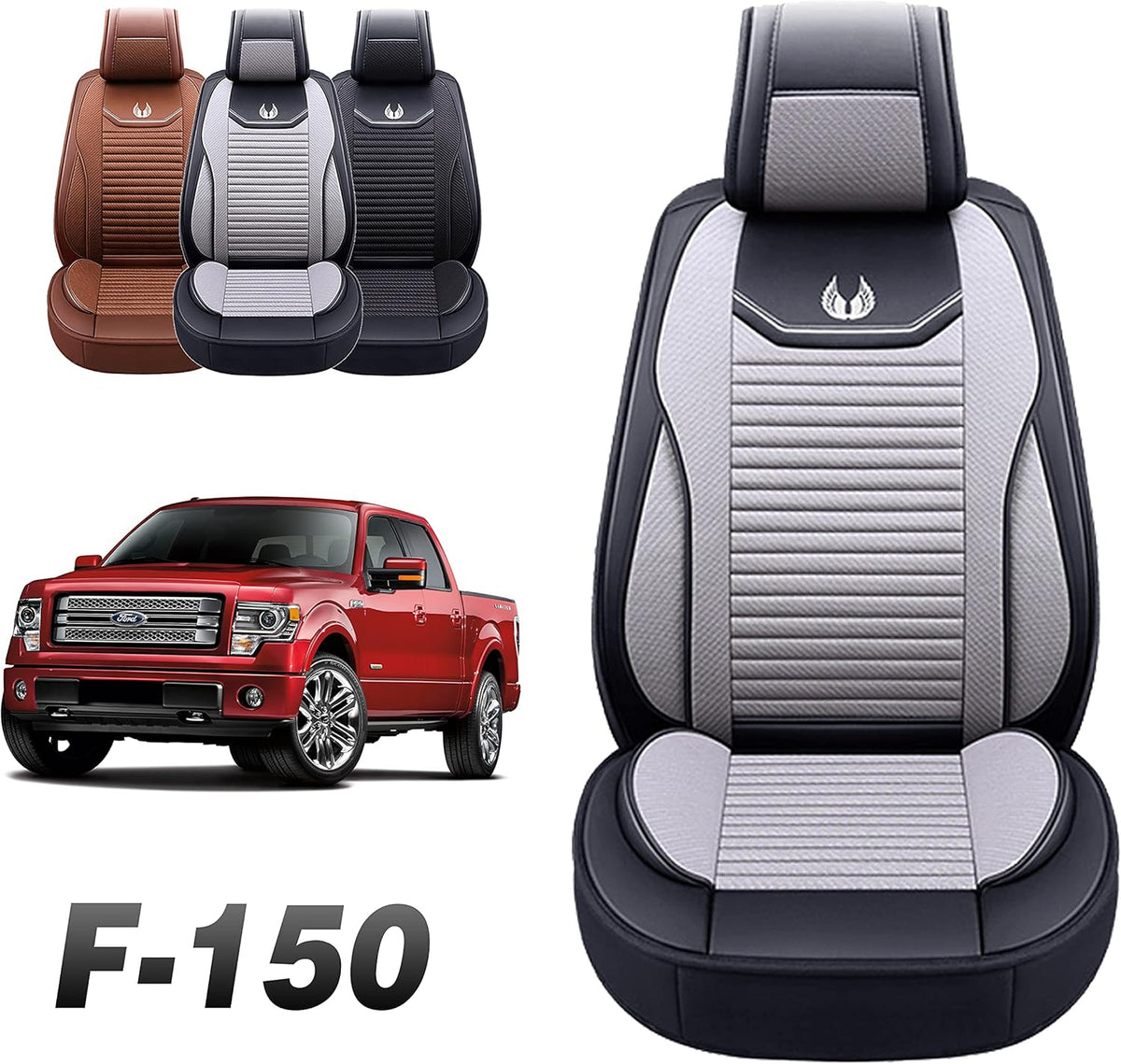 Gray Fabric Seat Covers for Ford F-150 F-250 F350 Front Pair I394