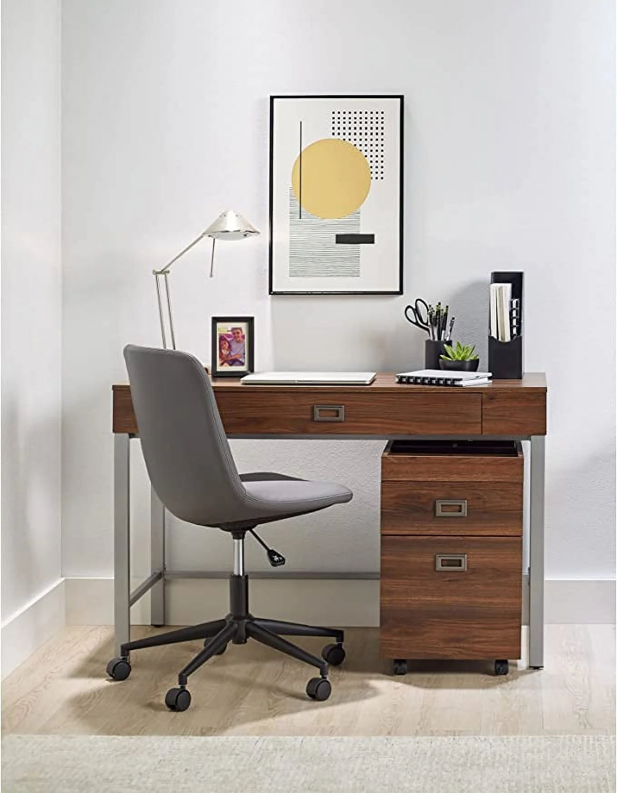 Brown Computer Desk with Mobile File Cabinet O654901