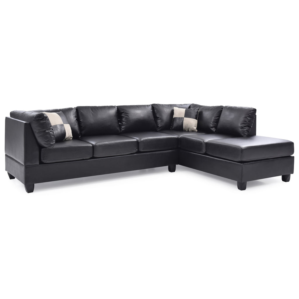 Black Faux Leather 4-Seater Sectional Sofa with 2-Throw Pillow Q59914