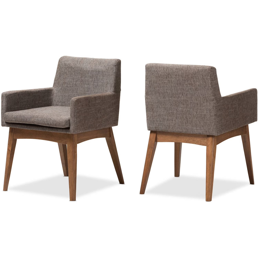 Set of 2 Walnut Wood Fabric Upholstered Arm Chairs C8356