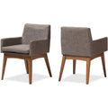 Set of 2 Walnut Wood Fabric Upholstered Arm Chairs C8356