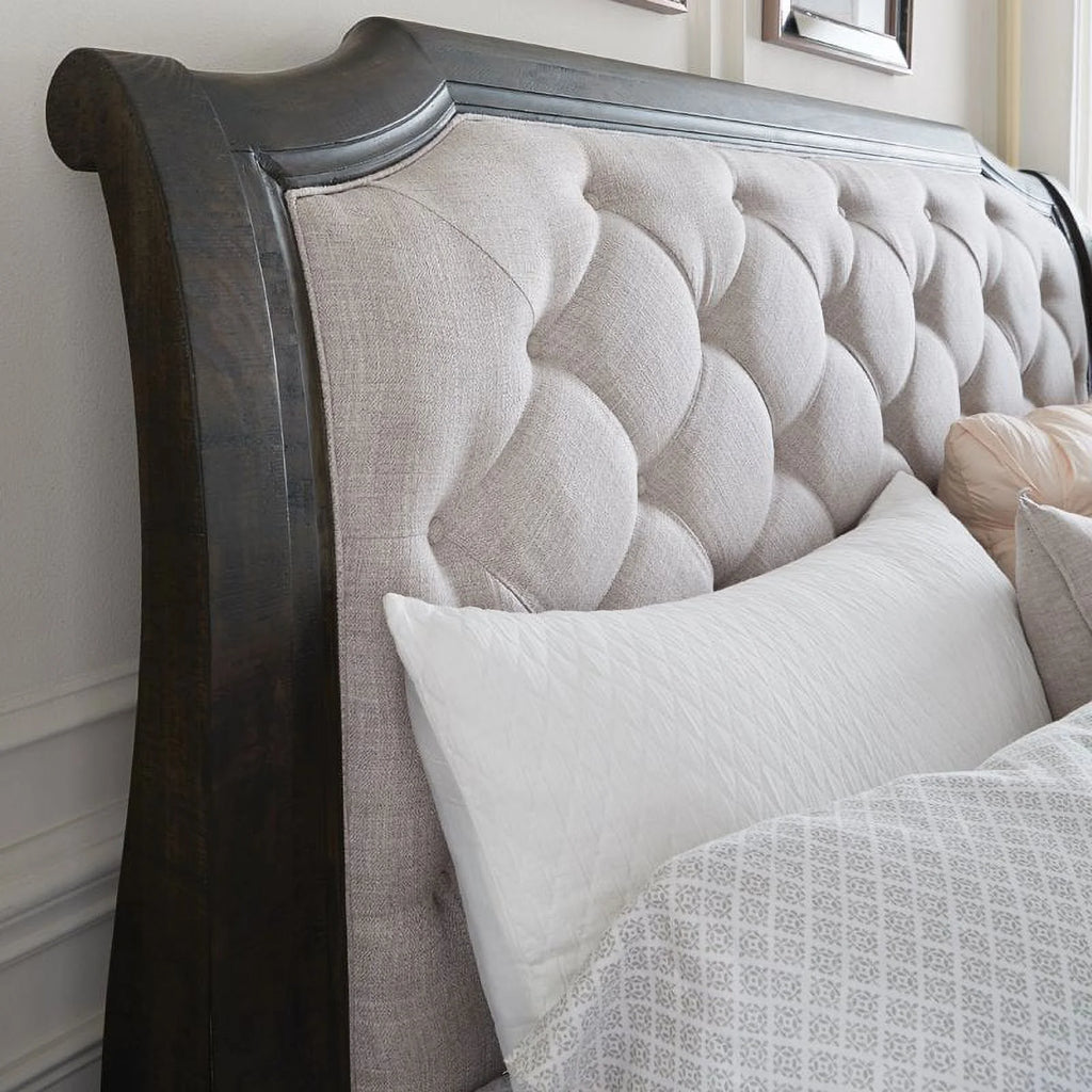 King Sleigh Headboard in White & Espresso G23430