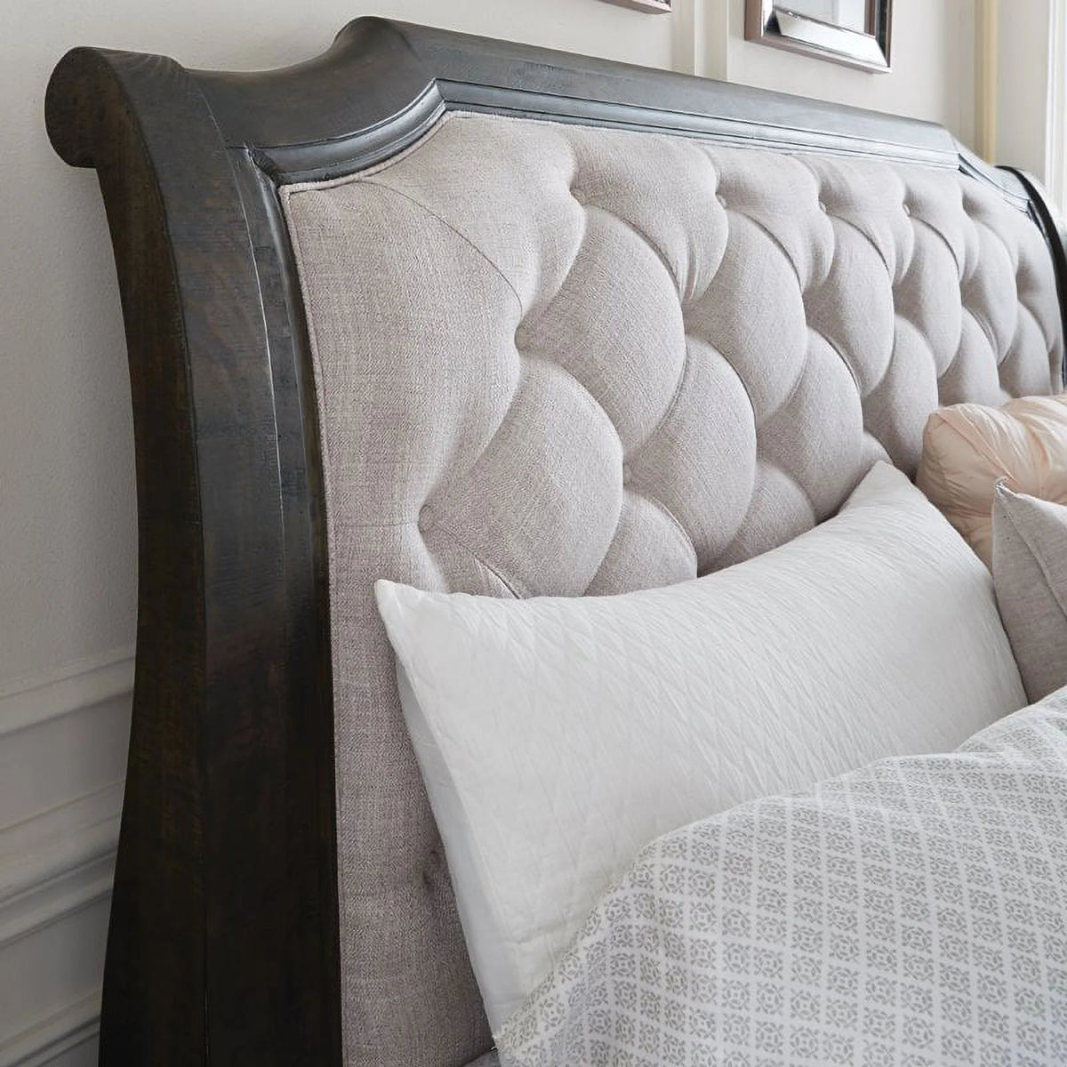 King Sleigh Headboard in White & Espresso G23430