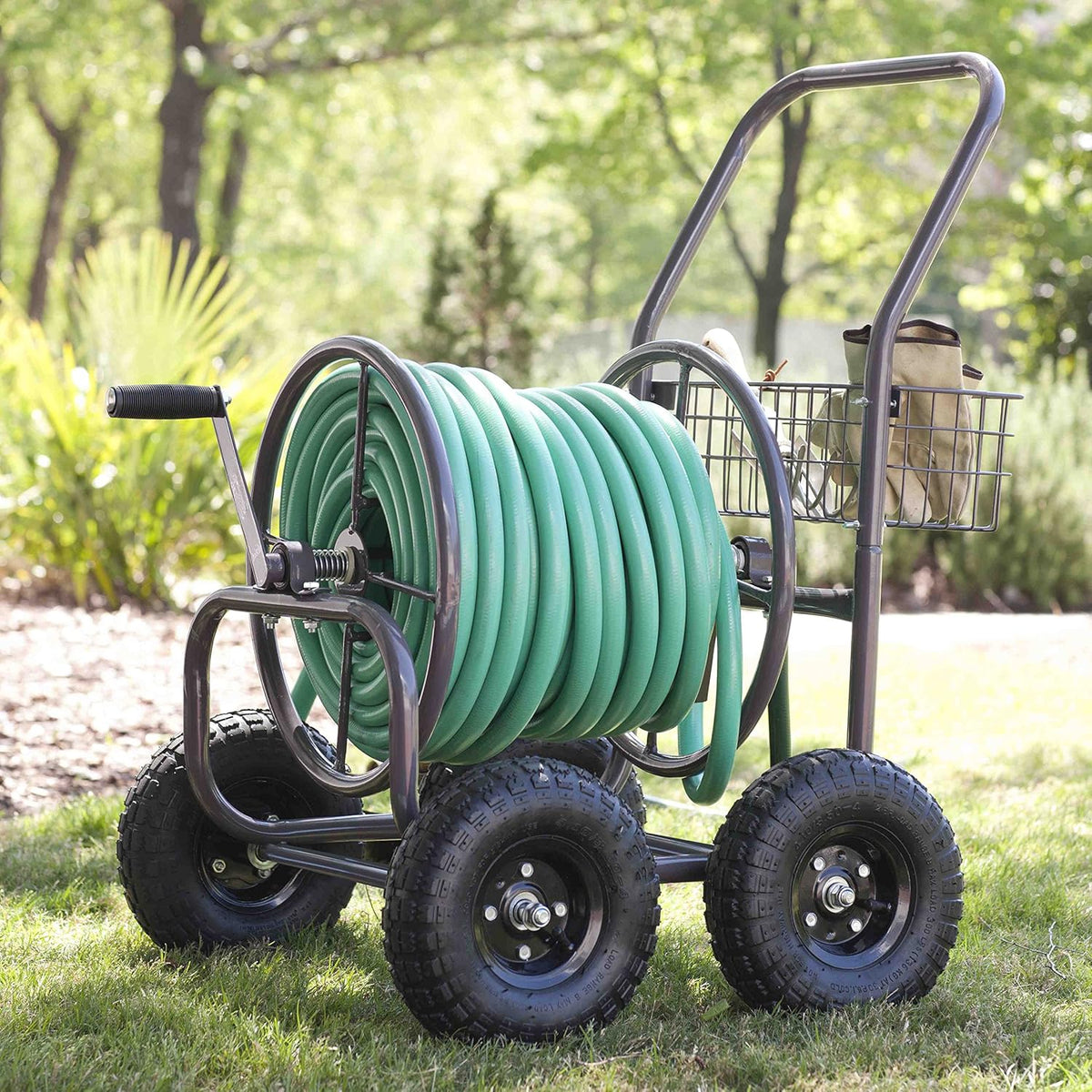 Bronze 4 Wheel Garden Hose Reel Cart N443