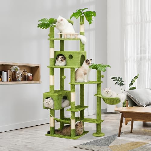 77in Cat Tree with Scratching Post, Two Cat Condos, Hammocks, Perches P320657